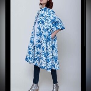 Mille Resort Josephine Coat Blue Floral Swing Jacket Puff Sleeve Retro 60s M